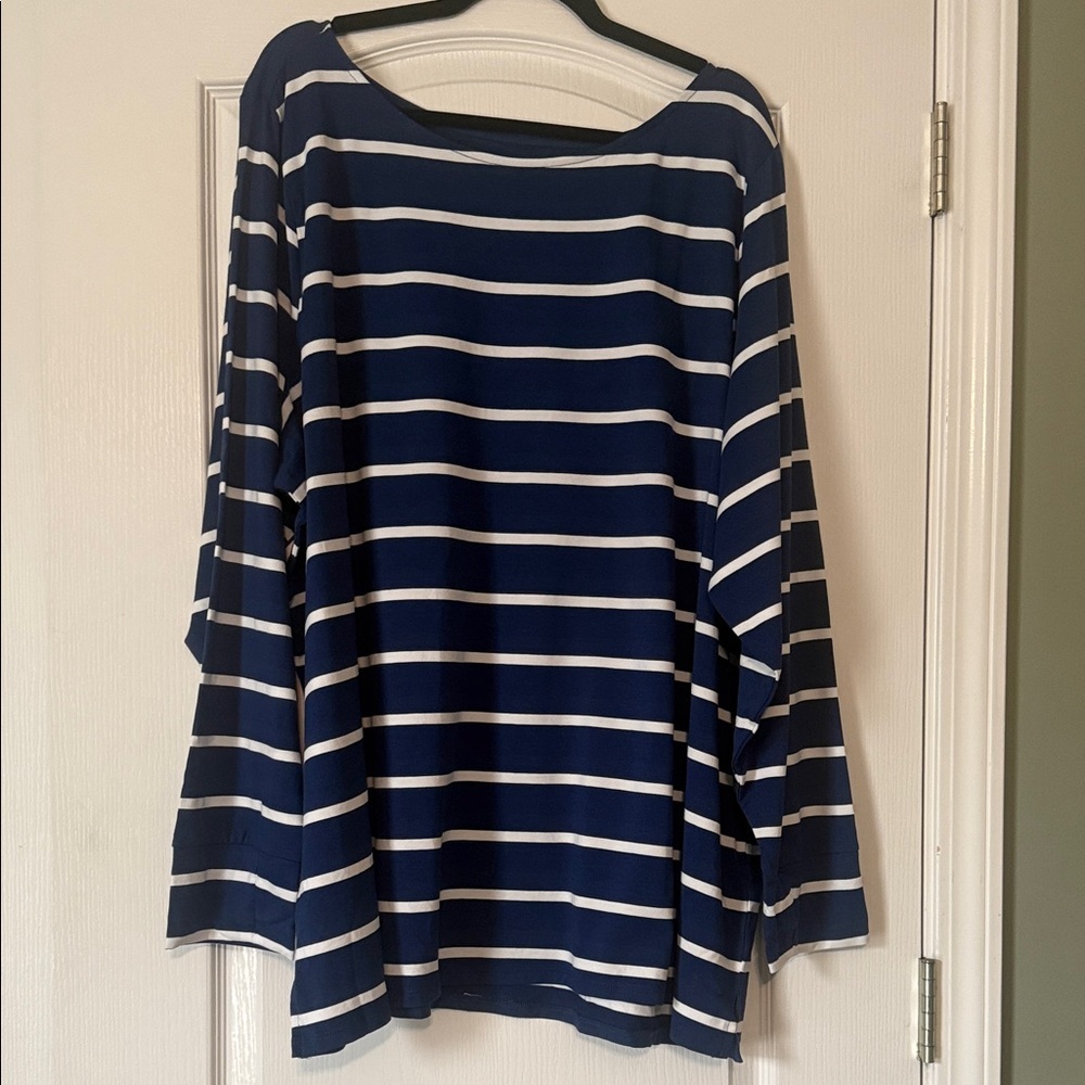 Belle by Kim Gravel Navy and White Striped Long Sleeve Top Women’s Size 4X